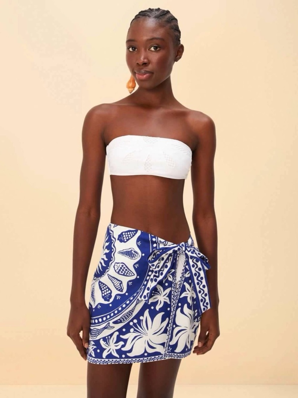 FARM Rio Blue Nature Linen Blend Tie Sarong Cover-up Skirt Size Medium NWT - Picture 2 of 14